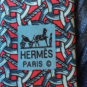 Hermes red blue geometric silk tie #399 EA